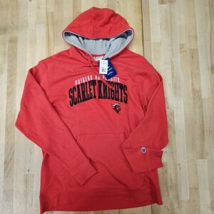 Champion Rutgers University Scarlet Knights Fleece Hoodie Sweatshirt Red Large